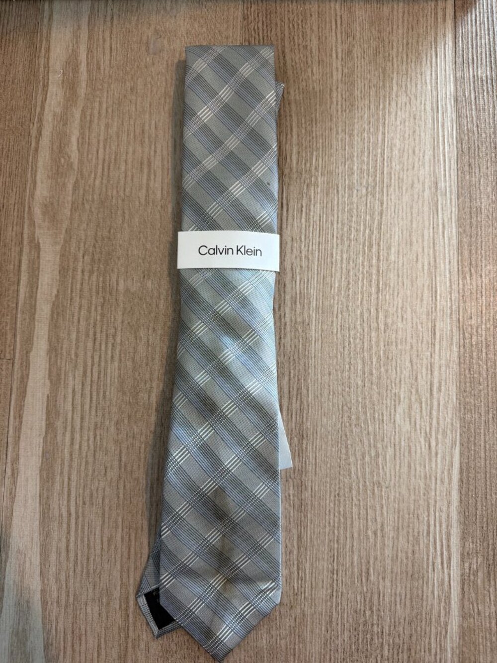 Calvin Klein Grey Plaid Neck Tie NEW